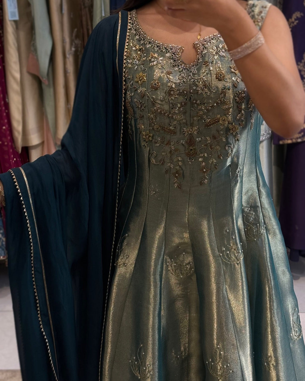 Sea Green Embroidered & Sequence Work Anarkali Set
