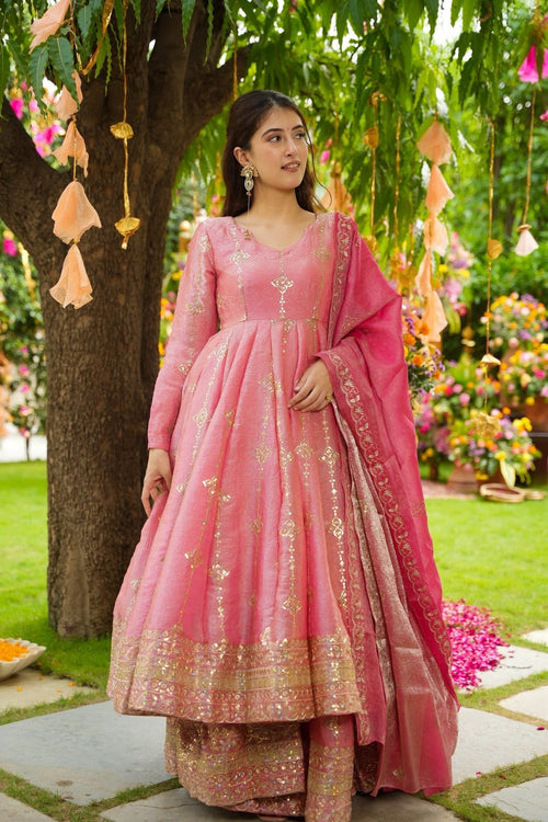 Beautiful Crushed Tissue Silk Anarkali Suit Set