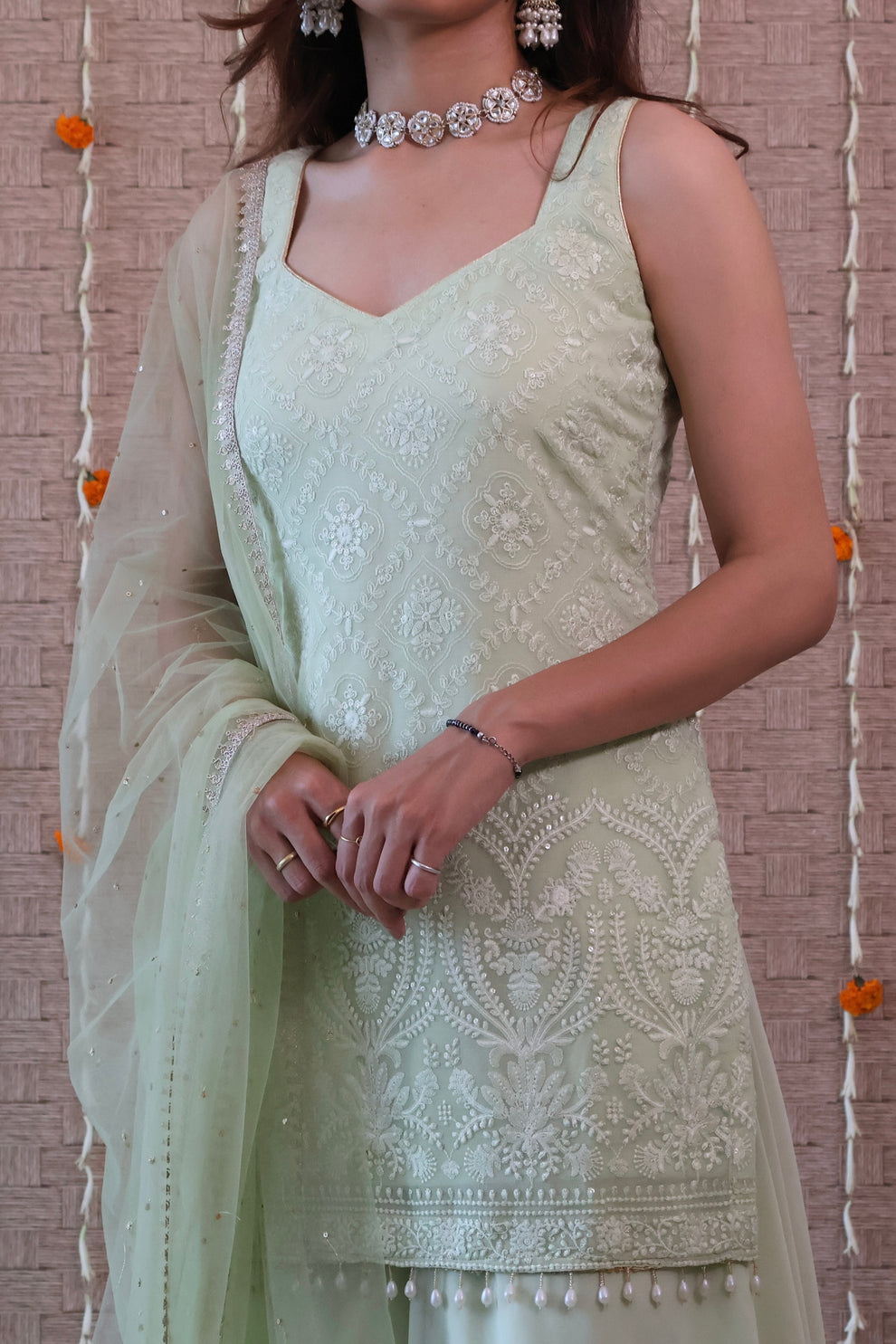 Pink Embroidered Georgette Kurta and Sharara Set