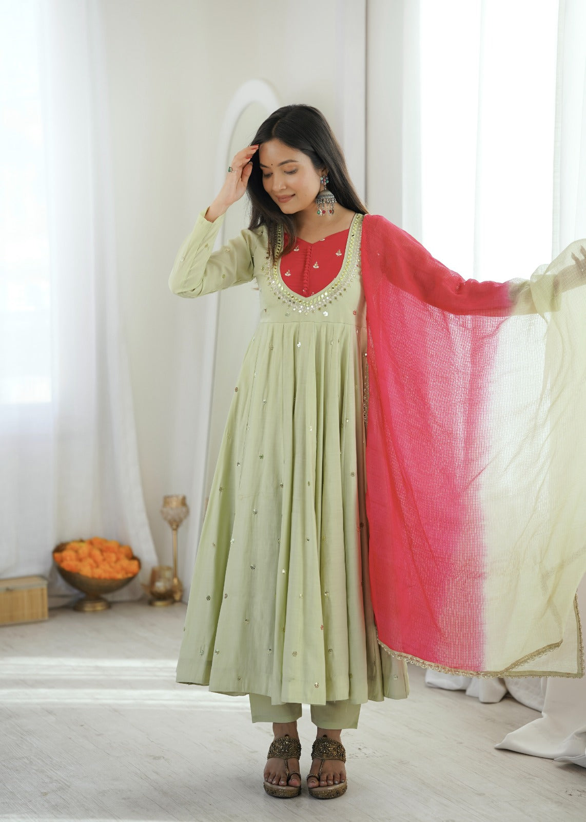 Beautiful Roman Silk Anarkali Suit Set