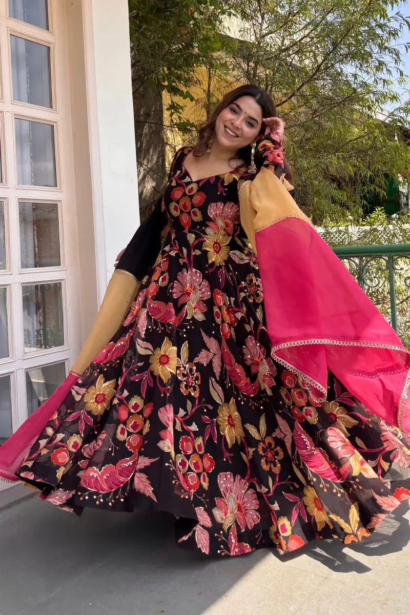 Beautiful Floral Organza Anarkali Suit Set