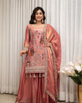 Rose Pink Embroidered Sharara Set with Elegant Dupatta