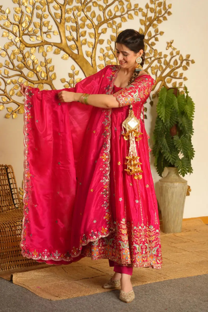 Beautiful Floral Embroidered Anarkali Suit Set