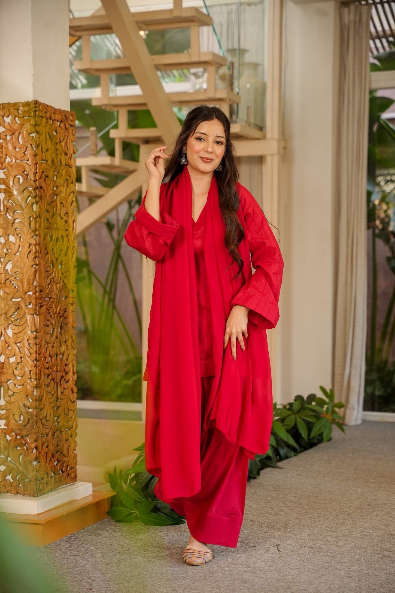 Red Cotton Farshi Salwar Suit