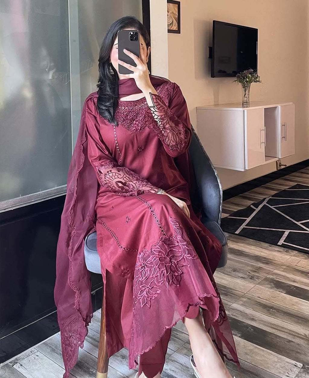 Premium Wine Festive Pakistani Suit Set