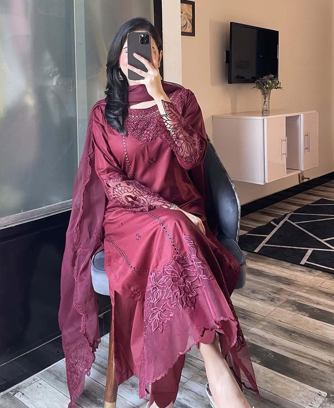 Premium Wine Festive Pakistani Suit Set