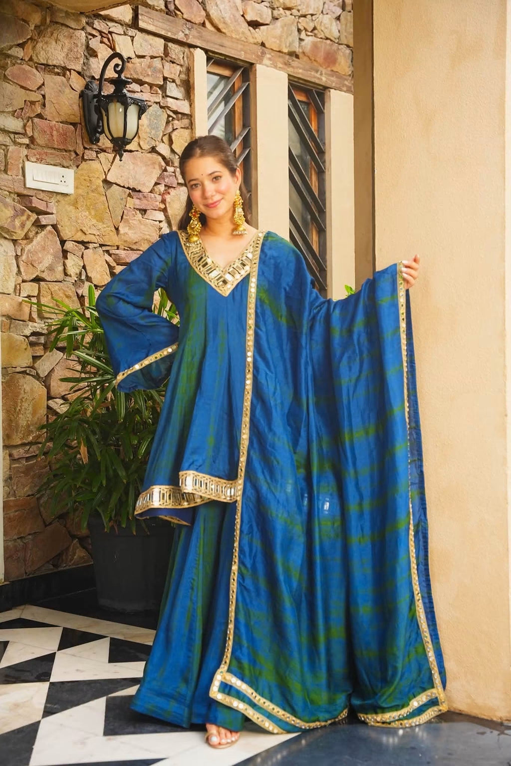Beautiful Real Mirror Work Top Sharara Set