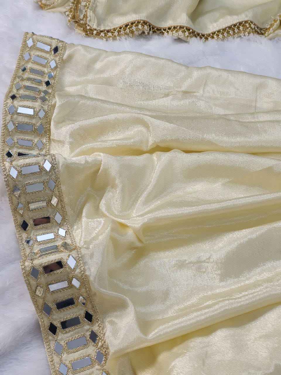 Elegant Cream Sharara Suit with Mirror Detailing