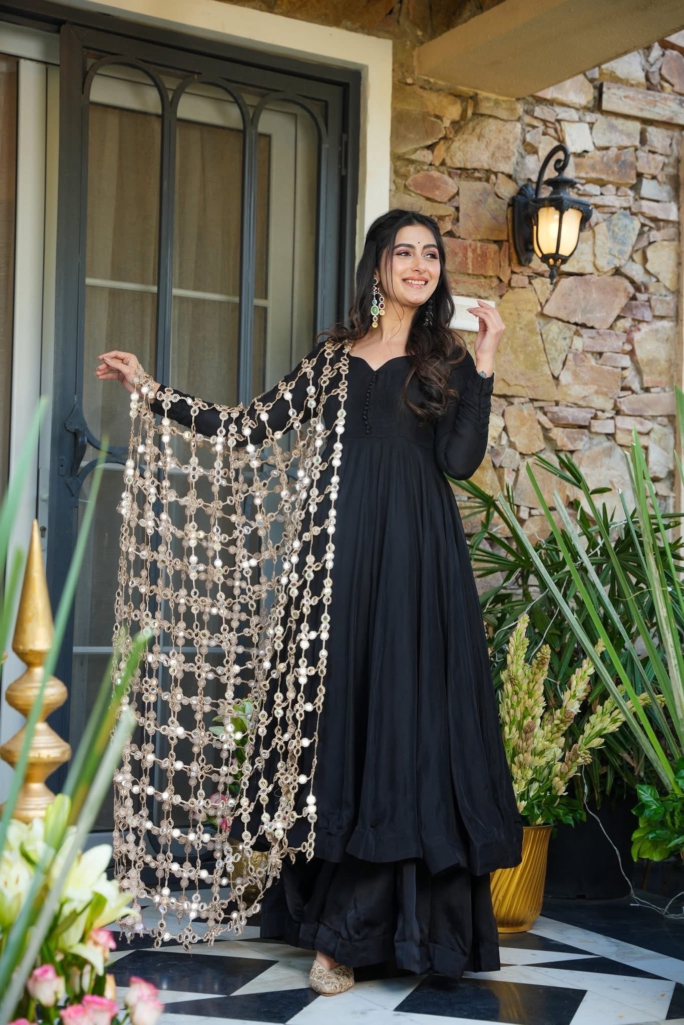 Crepe Mystic Black Anarkali Suit Set