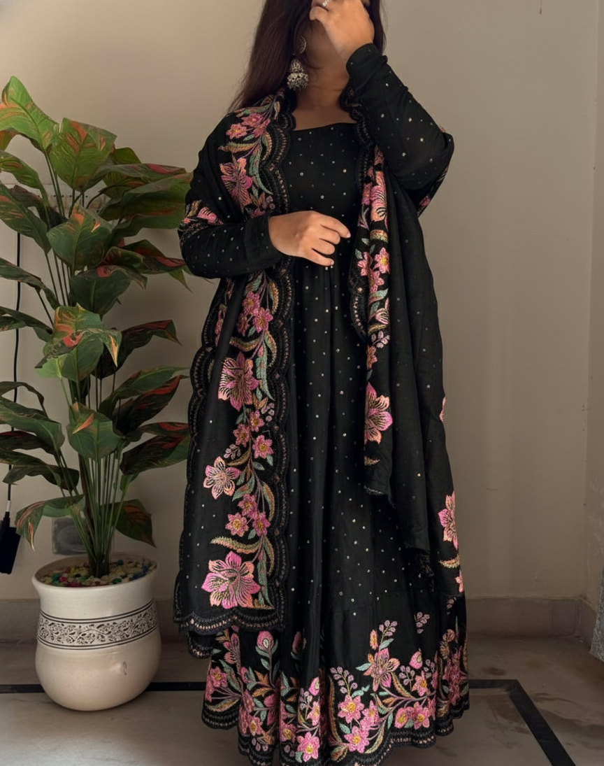 Embroidered Tissue Silk Traditional Dress