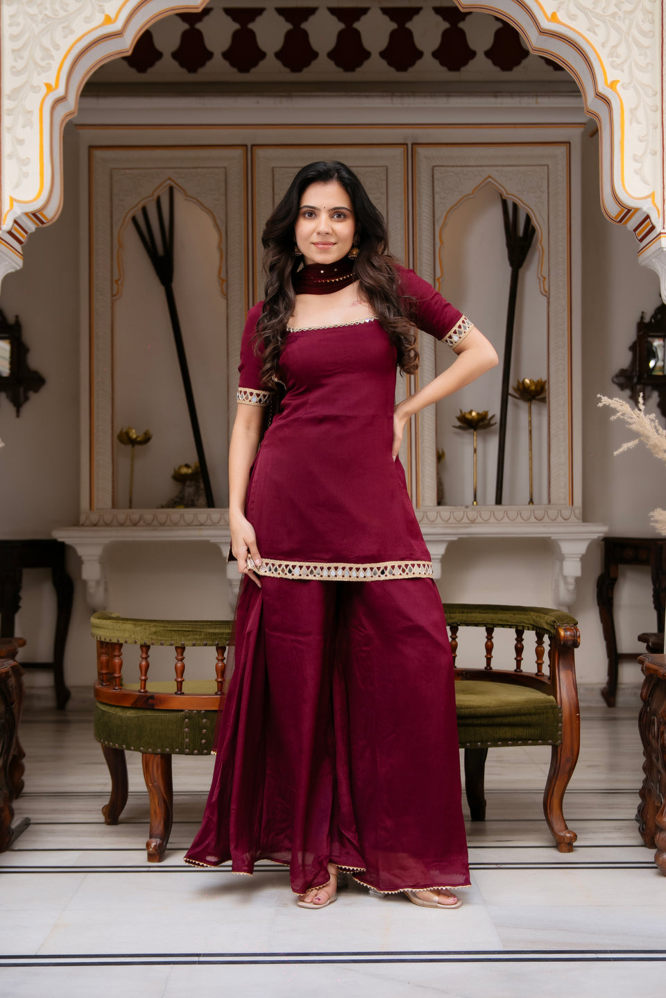 Beautiful Maroon Sharara Suit Set
