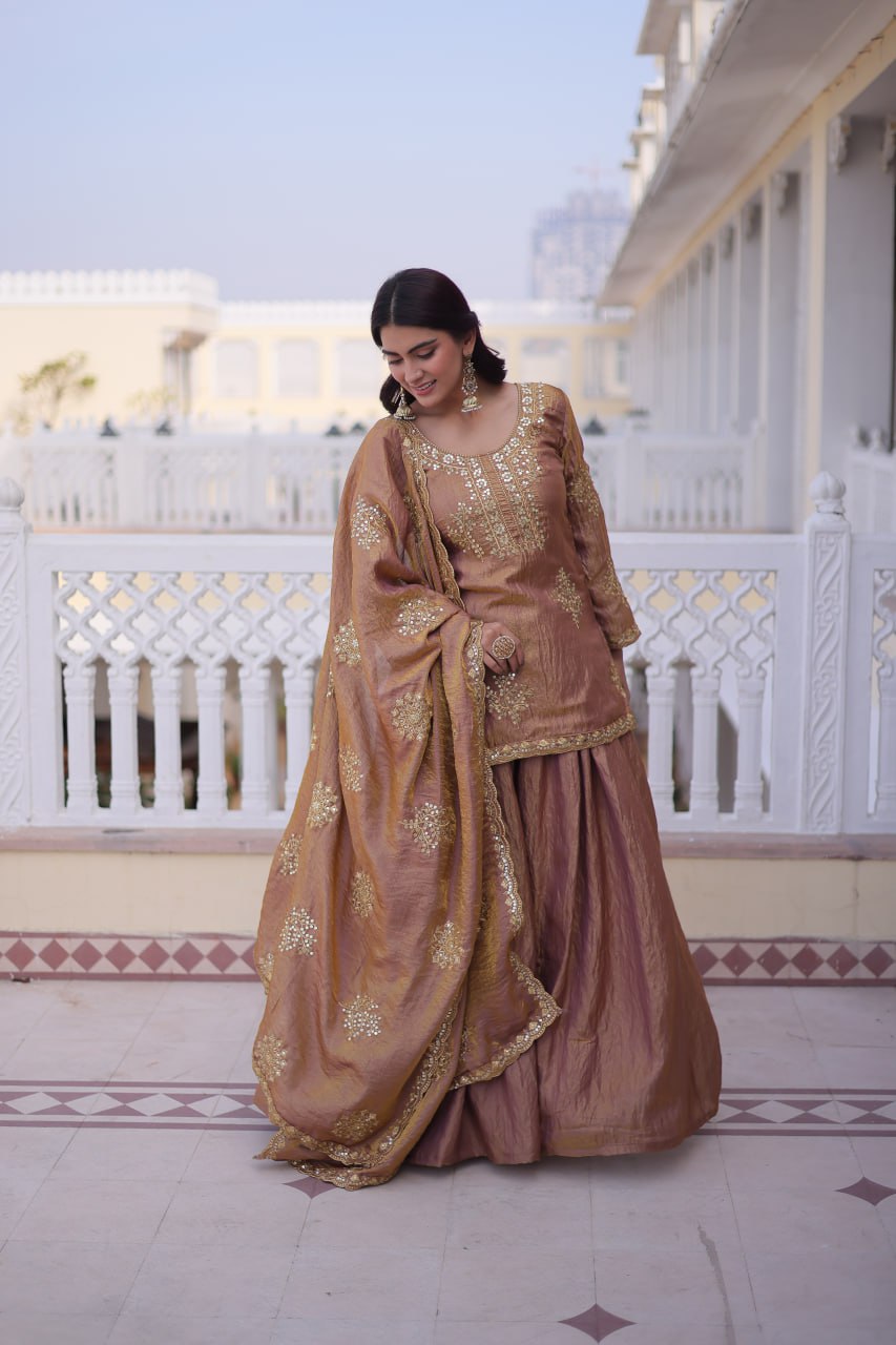 Beautiful Crushed Tissue Silk Sharara Set