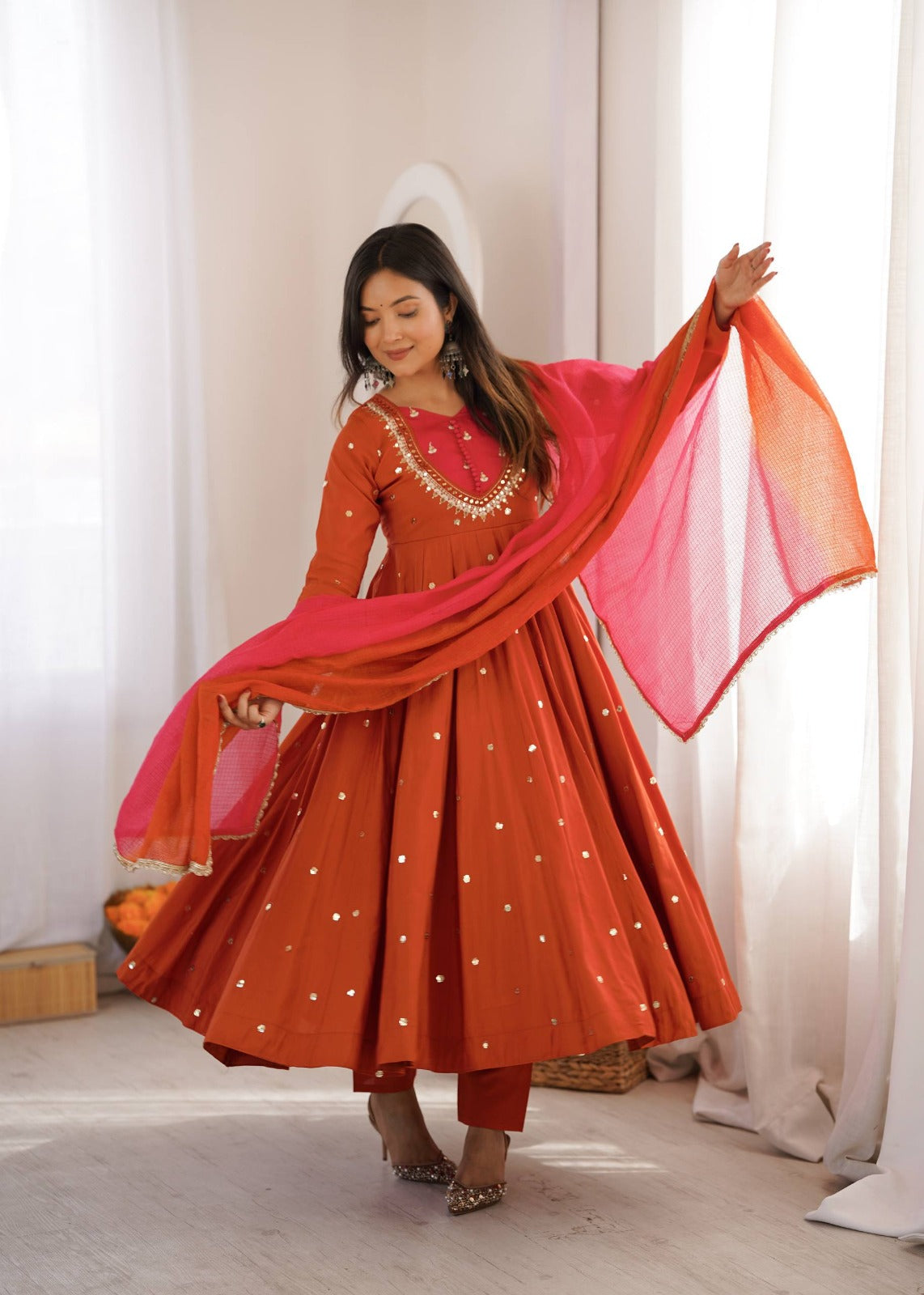 Beautiful Roman Silk Anarkali Suit Set