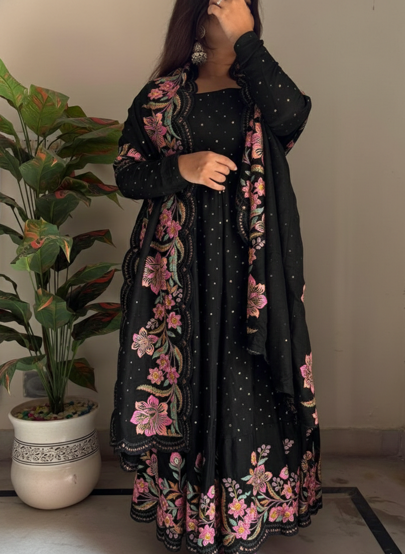 Embroidered Tissue Silk Traditional Dress