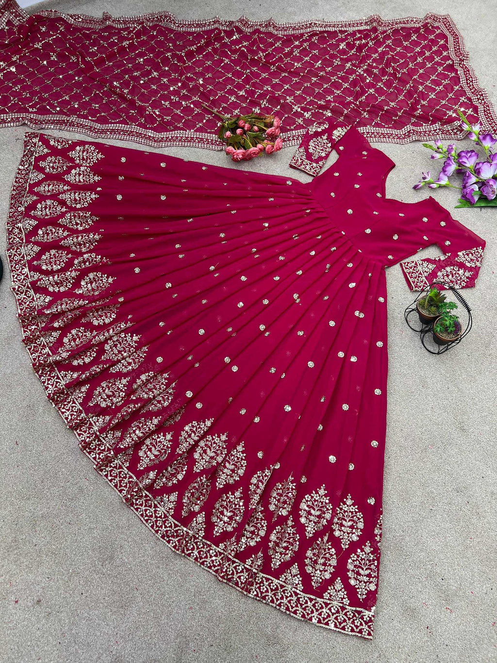 Beautiful Embroidered Sequence Work Anarkali Suit Set
