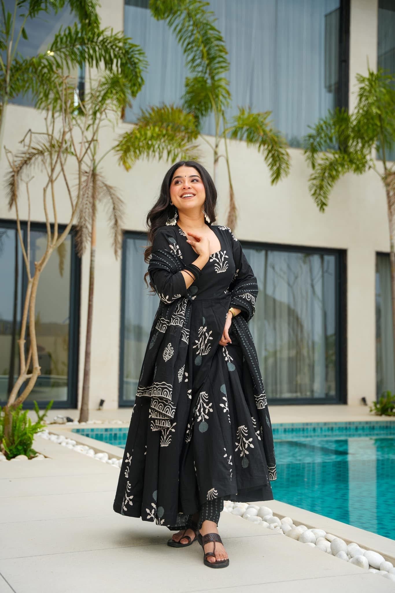 Beautiful Cotton Printed Anarkali Gown Set