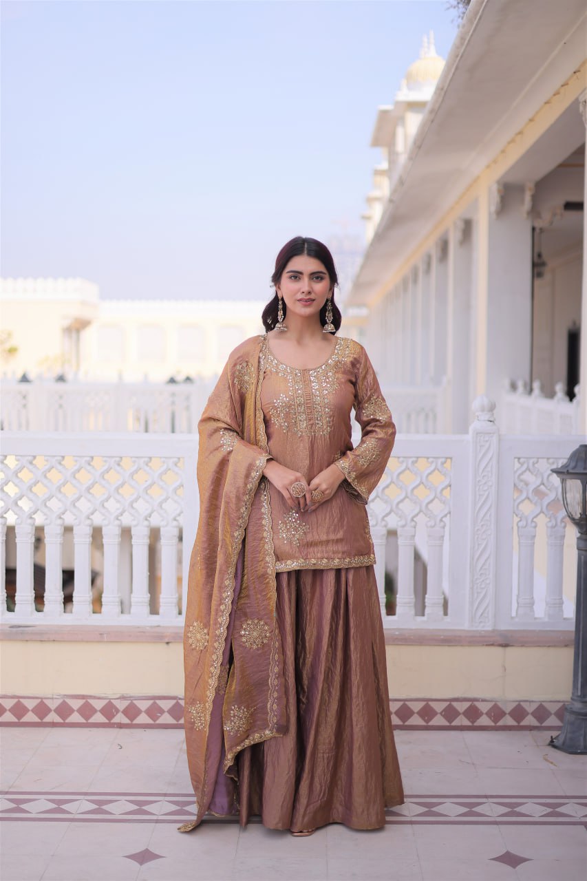 Beautiful Crushed Tissue Silk Sharara Set