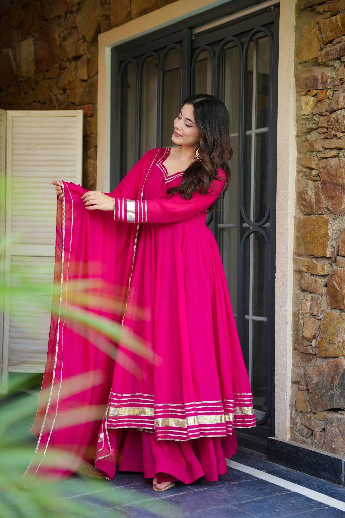 Beautiful Georgette Pink Anarkali Gown Set