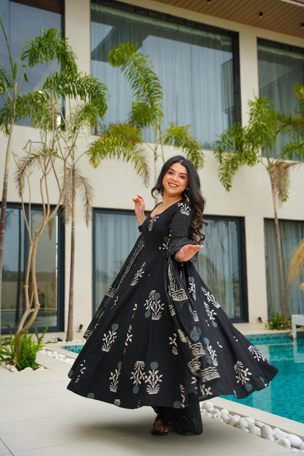 Beautiful Cotton Printed Anarkali Gown Set