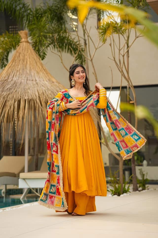 Dusk Yellow Cosmos Anarkali Gown Set