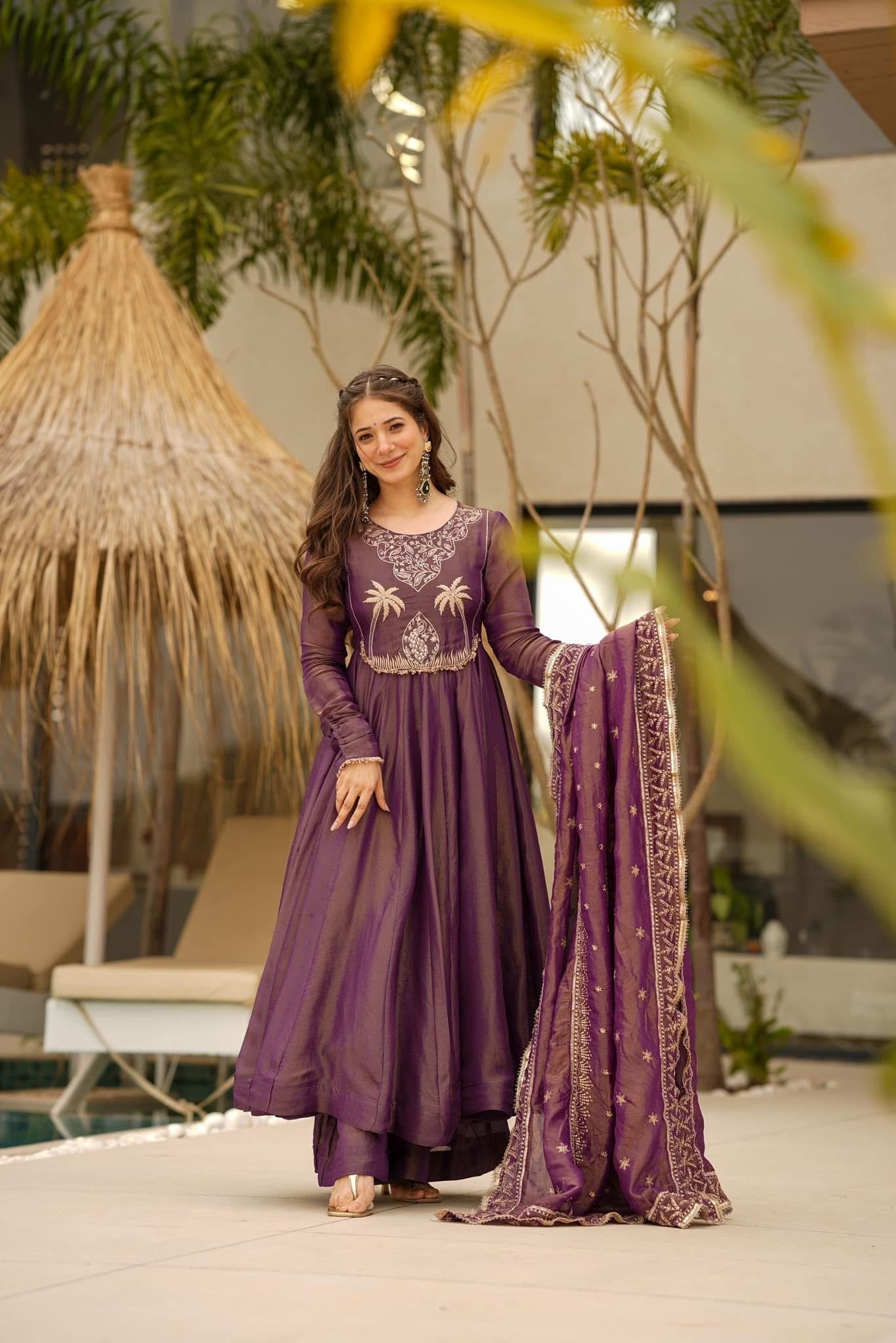 Traditional Cosmos Silk Anarkali Suit Set