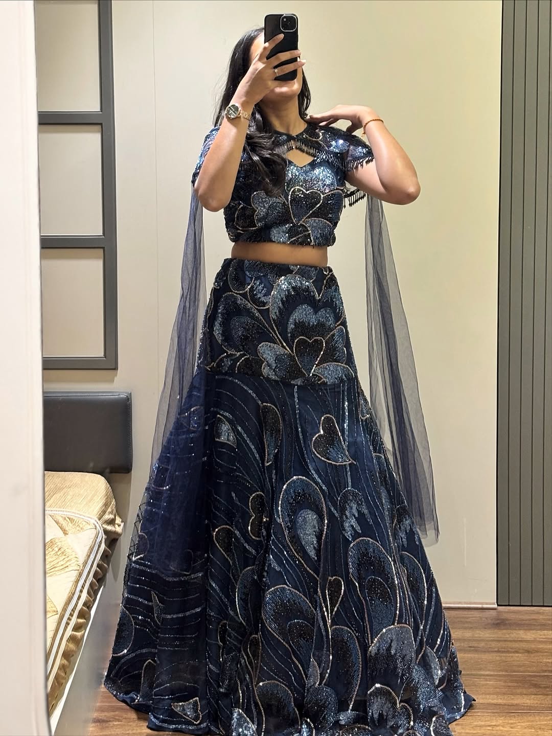 Party Wear Navy Blue Sequin Lehenga Set