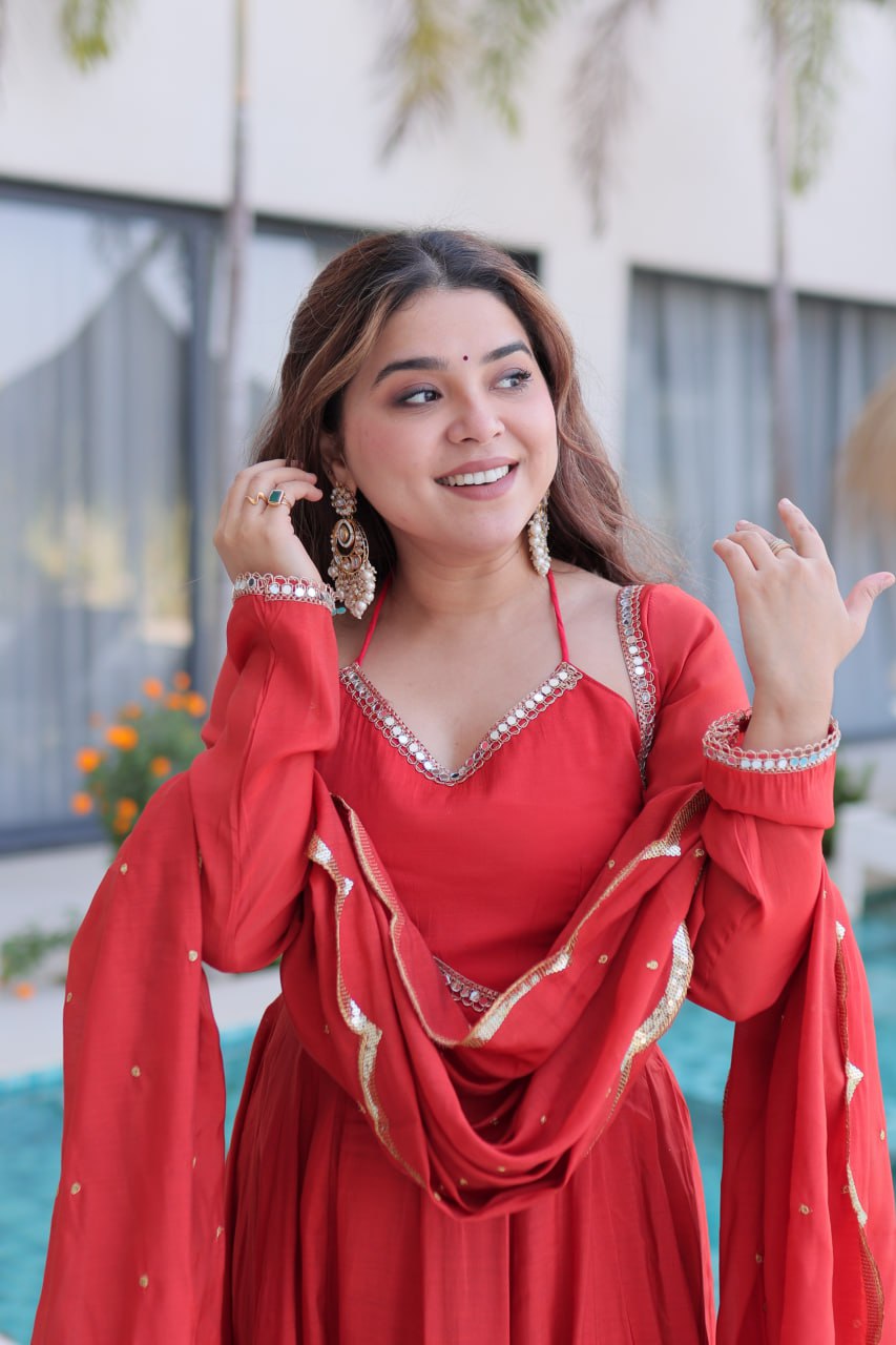 Beautiful Mul Chanderi Silk Anarkali Suit Set