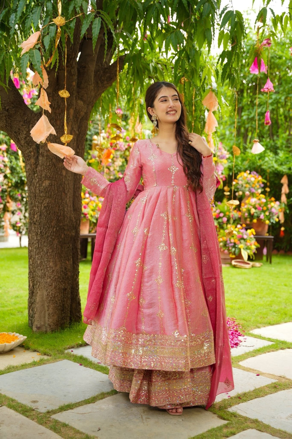 Beautiful Crushed Tissue Silk Anarkali Suit Set