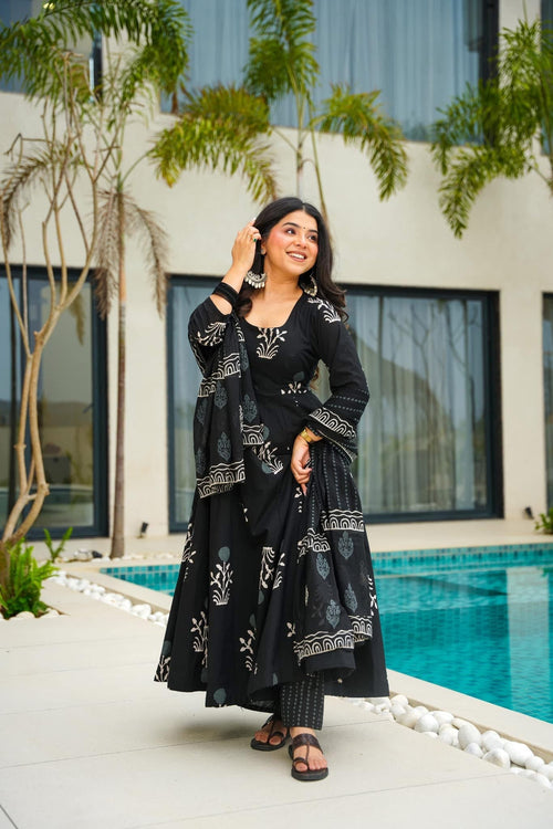 Beautiful Cotton Printed Anarkali Gown Set