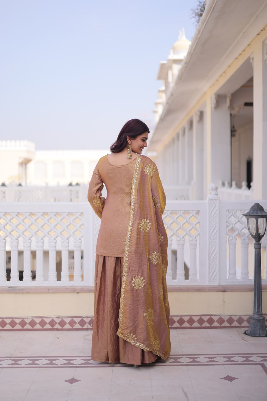 Beautiful Crushed Tissue Silk Sharara Set