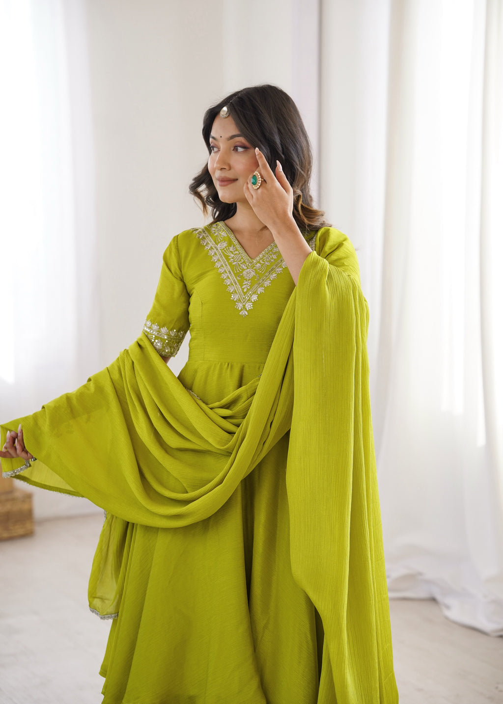 Beautiful Chinon Silk Anarkali Suit Set