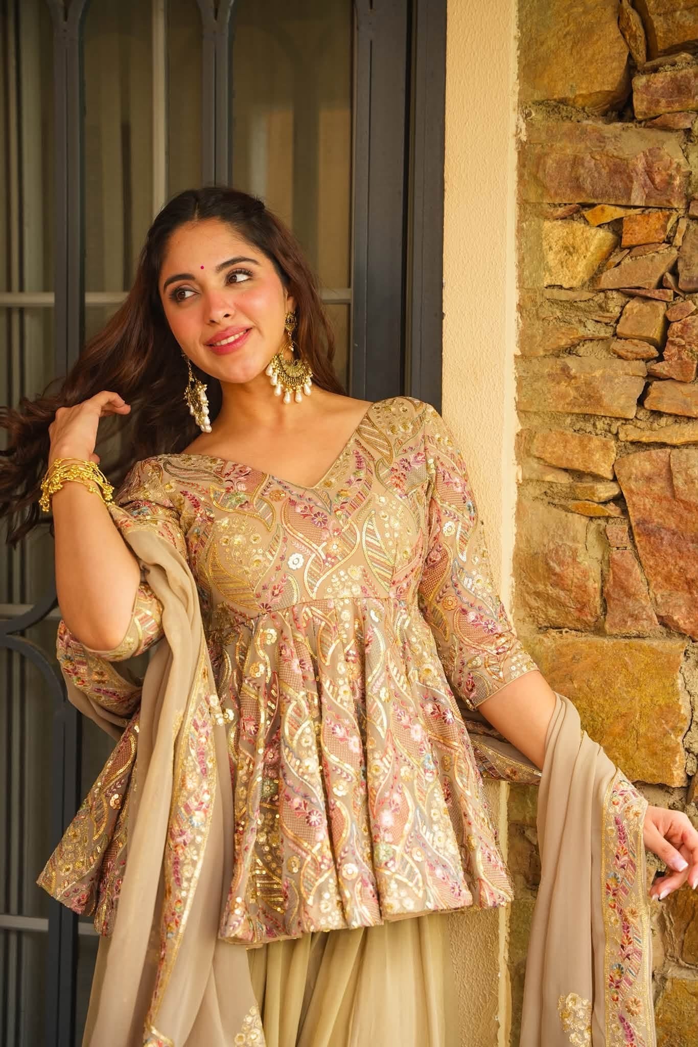 Beautiful Embroidered Top Sharara Set