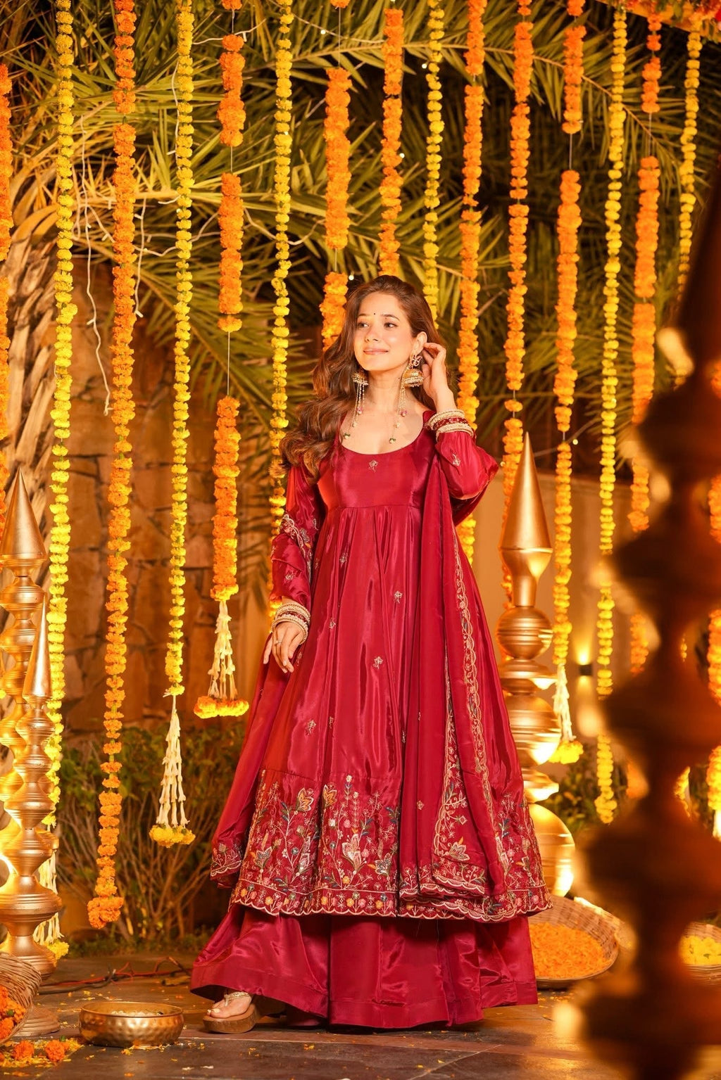 Traditional Chanderi Silk Embroidered Anarkali Suit Set