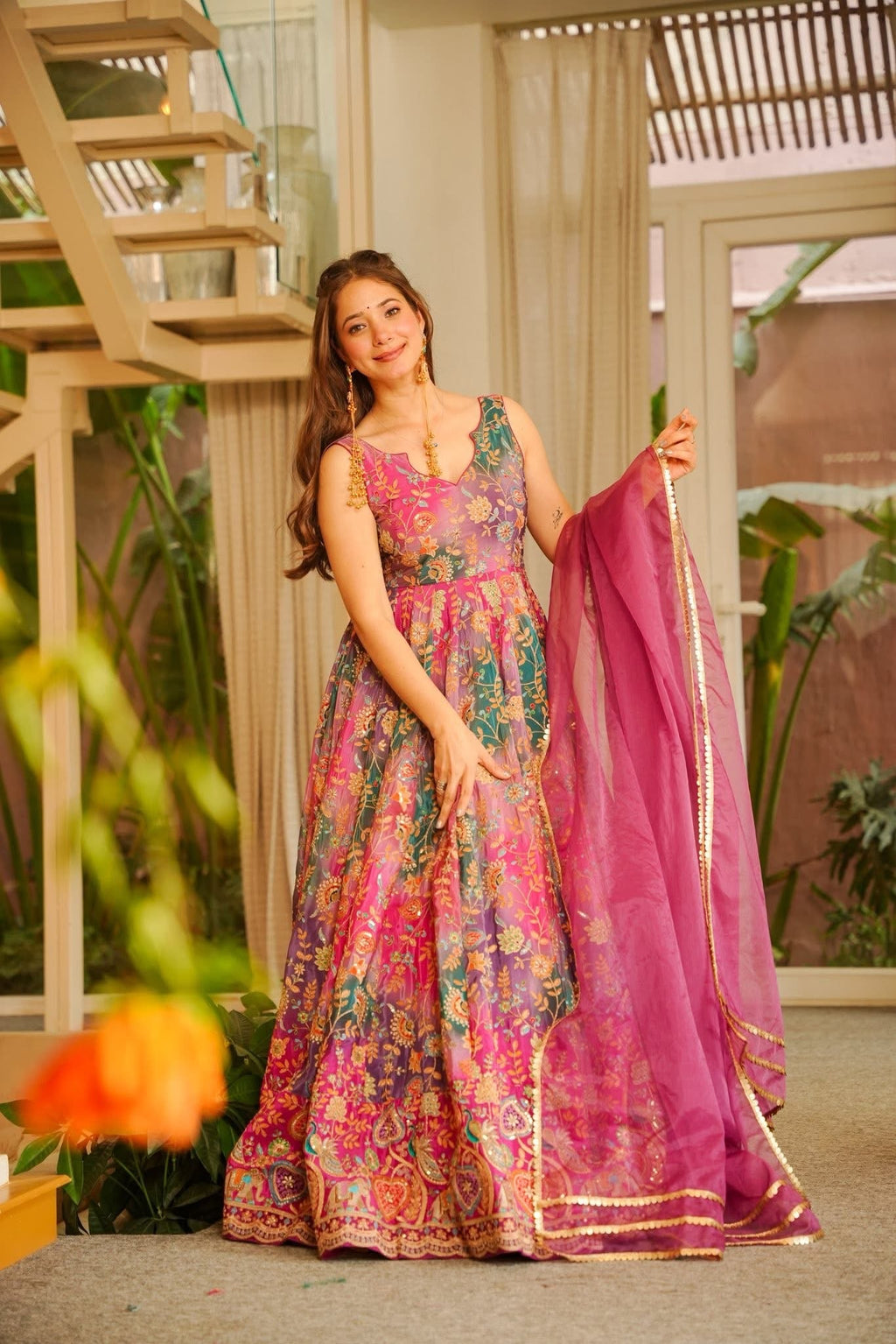 Beautiful Pink Shade Anarkali Suit Set