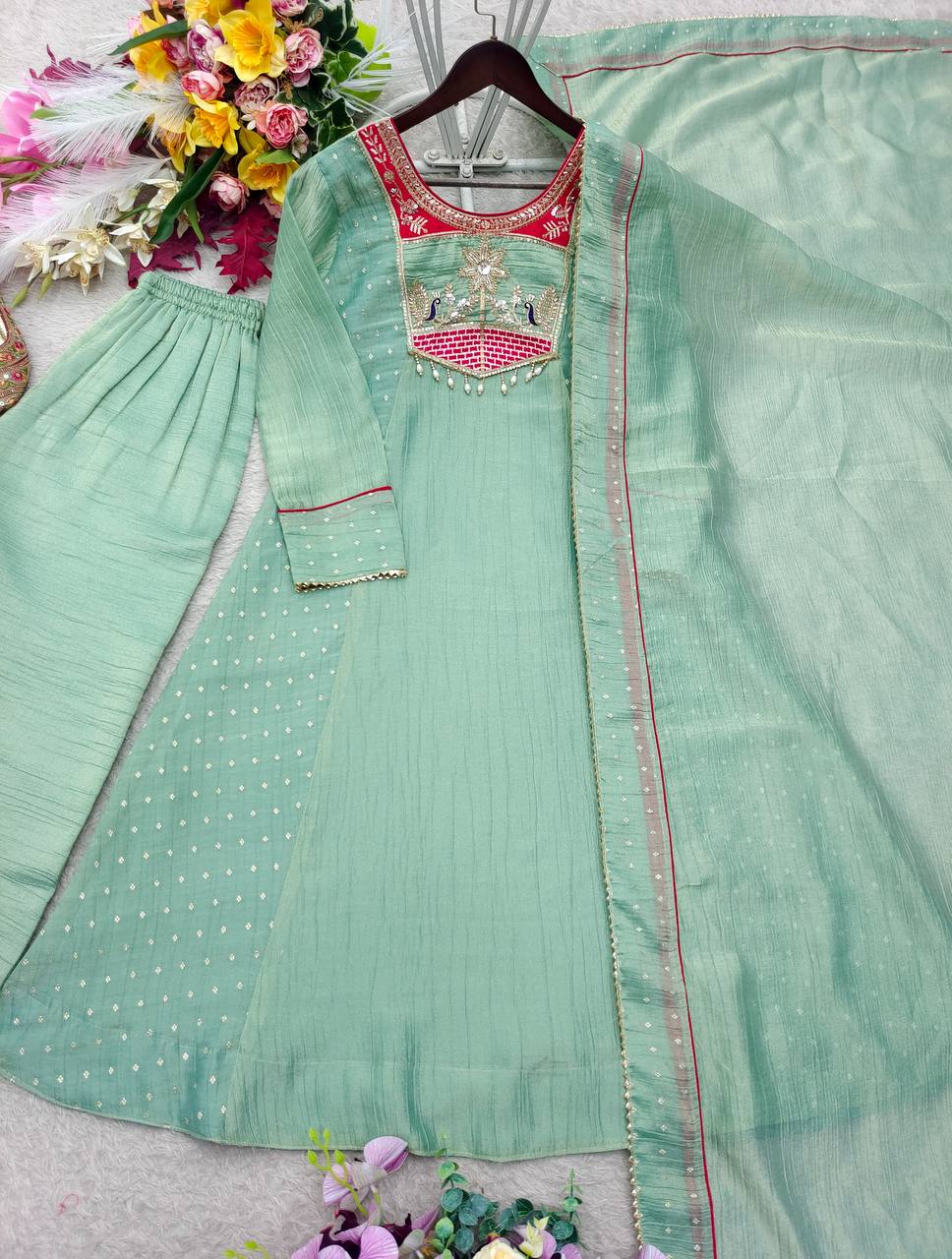 Trending A-Line Cut Salsa Silk Kurta Set
