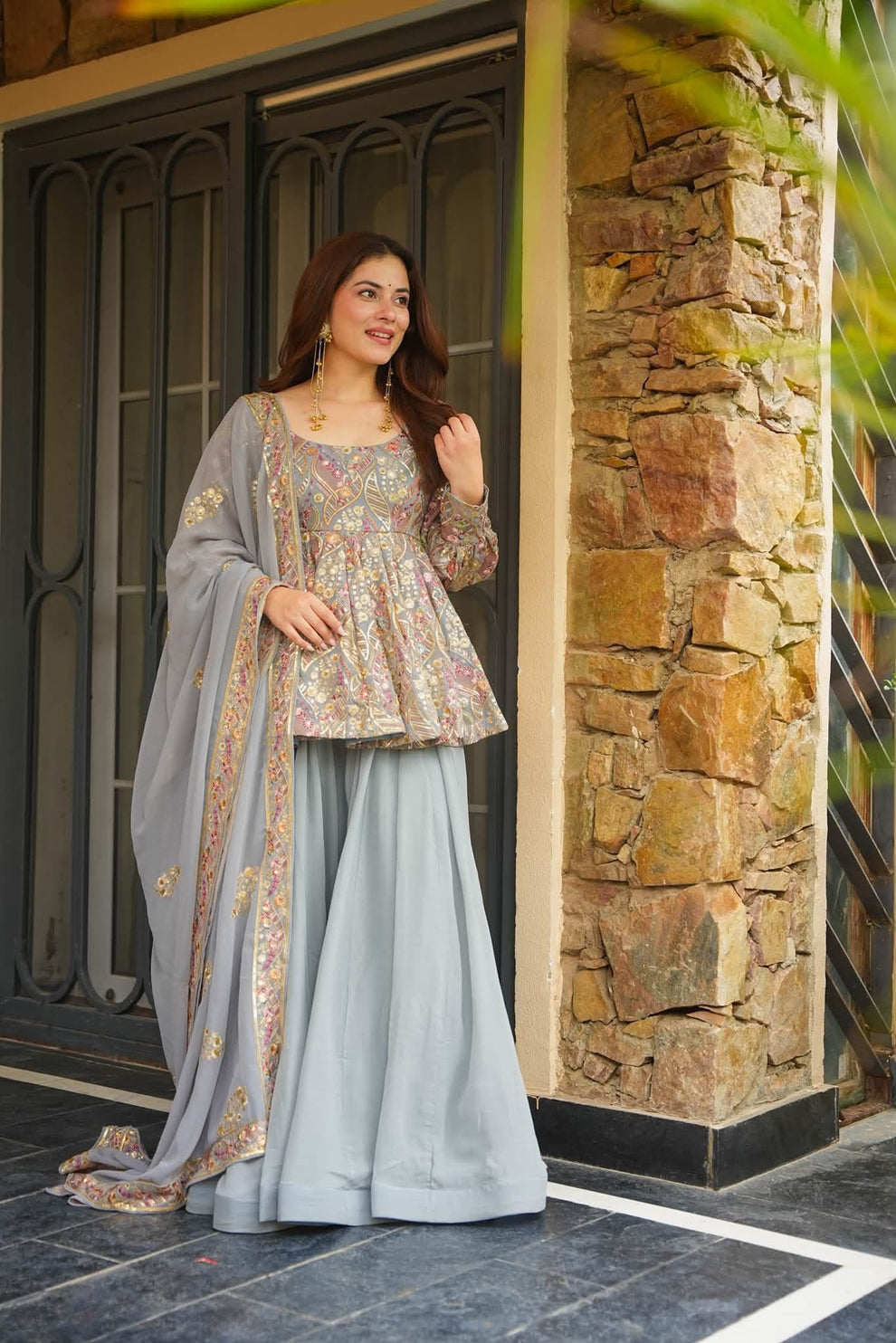 Beautiful Embroidered Top Sharara Set