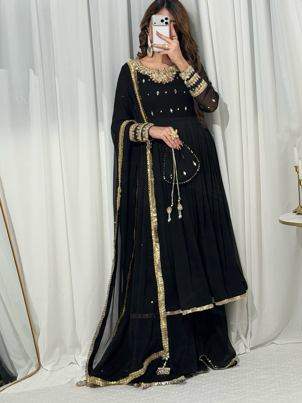 Midnight Black Festive Anarkali Suit Set