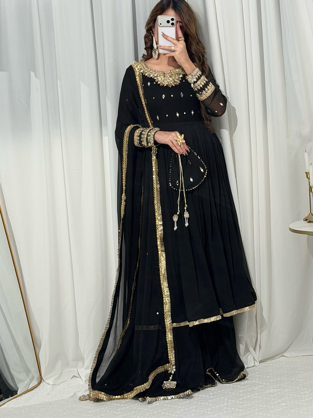 Midnight Black Festive Anarkali Suit Set