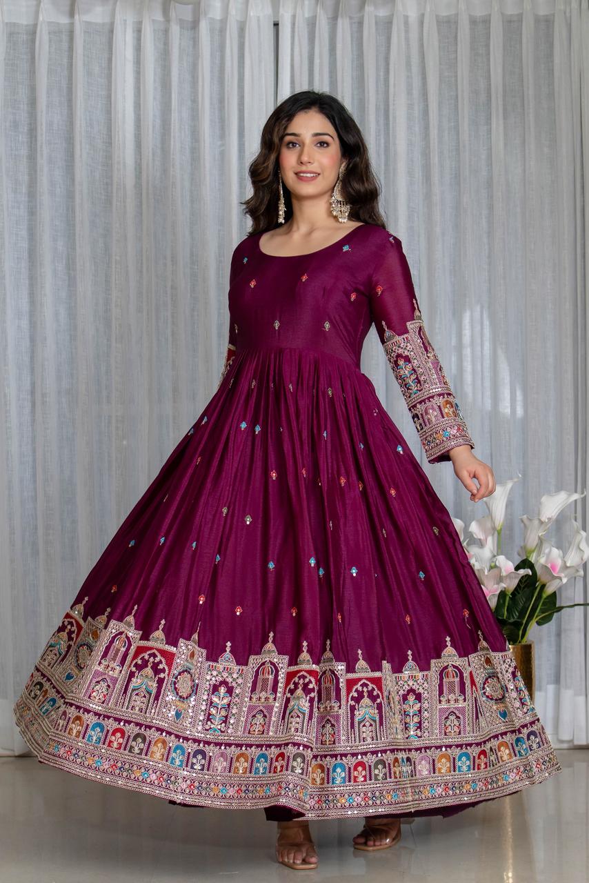 Royal Magenta Embroidered Anarkali Set with Designer Dupatta