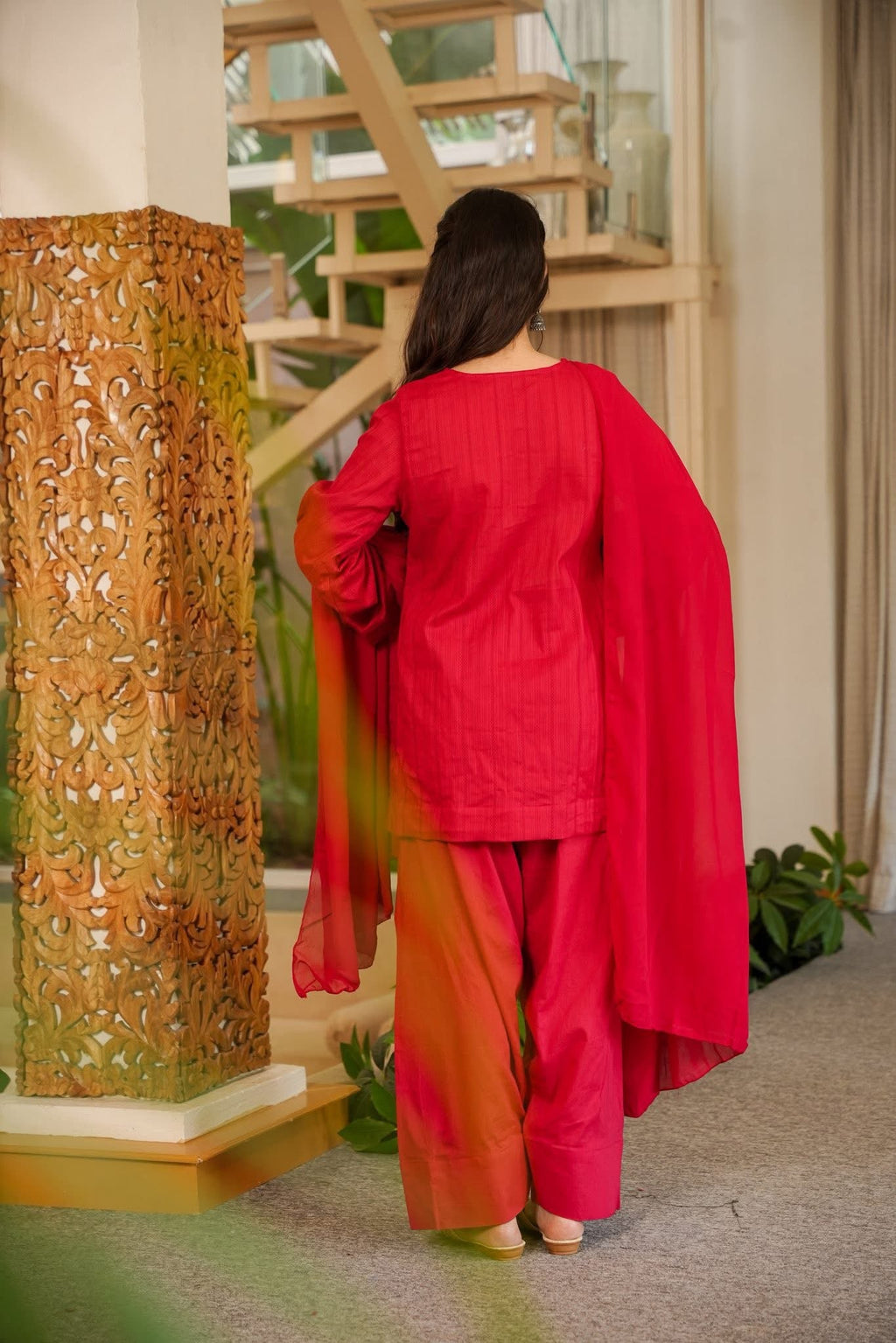 Red Cotton Farshi Salwar Suit