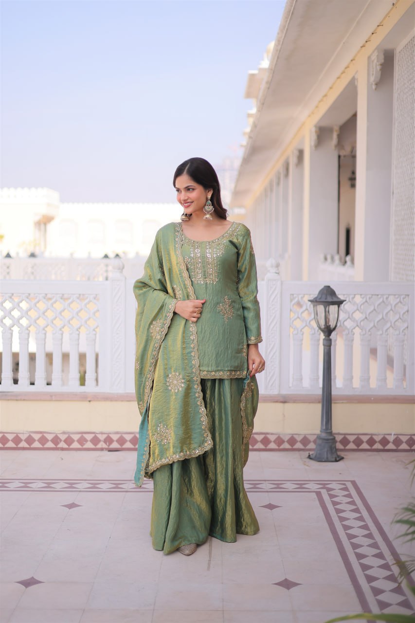 Beautiful Crushed Tissue Silk Sharara Set