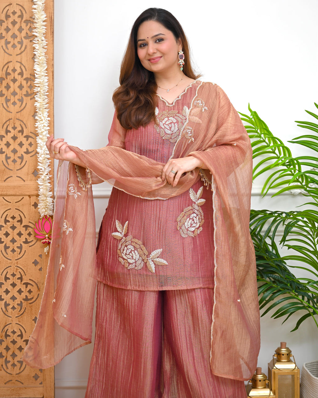 Rosewood Shimmer Crush Handwork Festive Suit