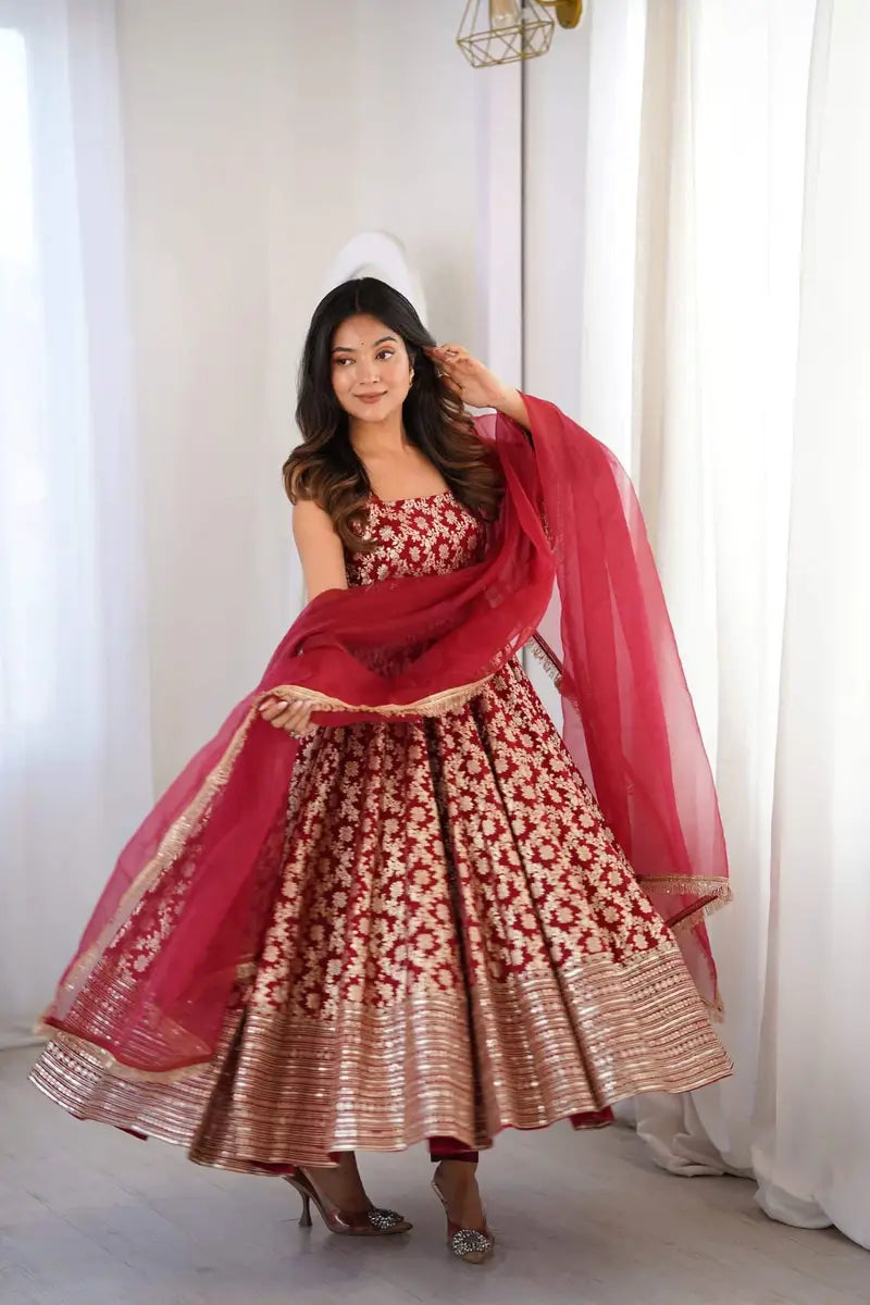 Beautiful Brocade Silk Anarkali Suit Set