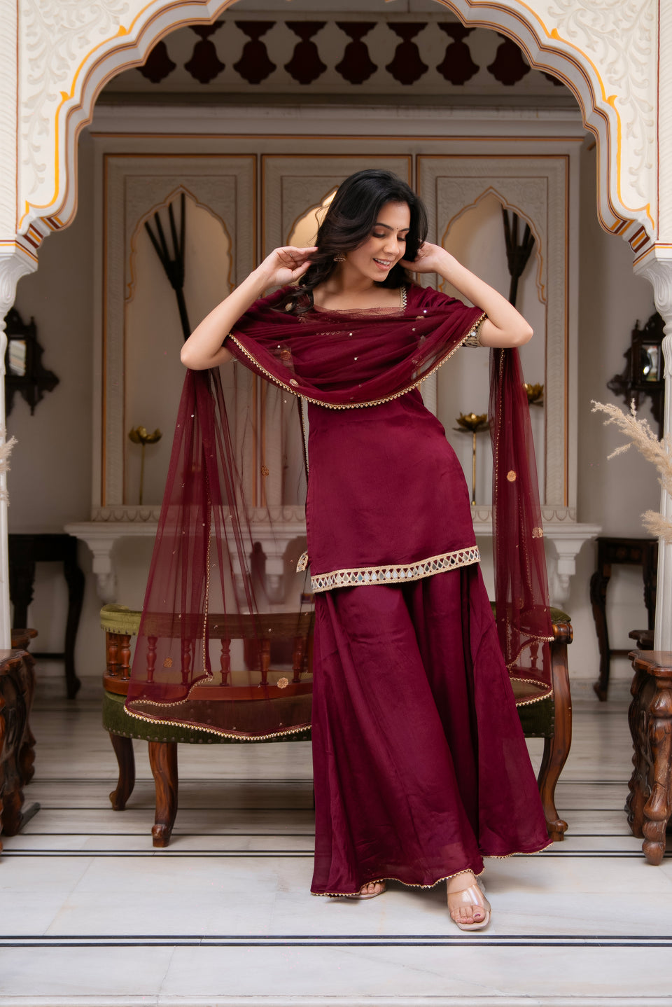 Beautiful Maroon Sharara Suit Set