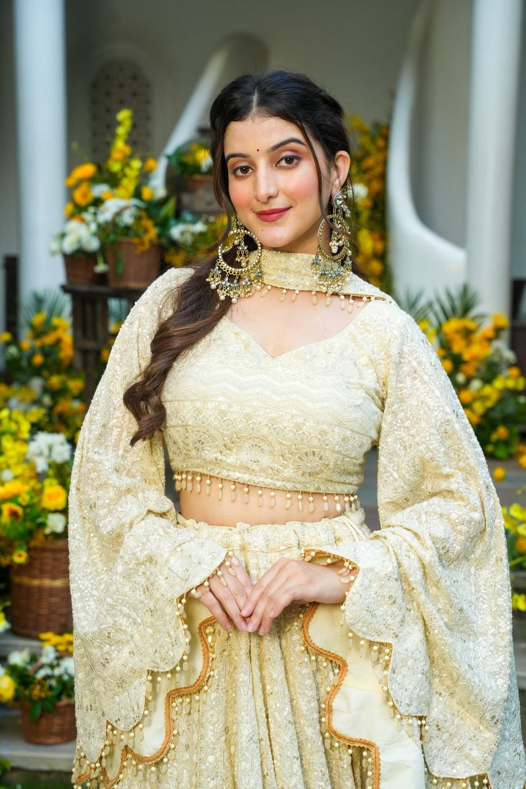 Beautiful Cream Color Full Sequence Work Detailing Lehenga Set