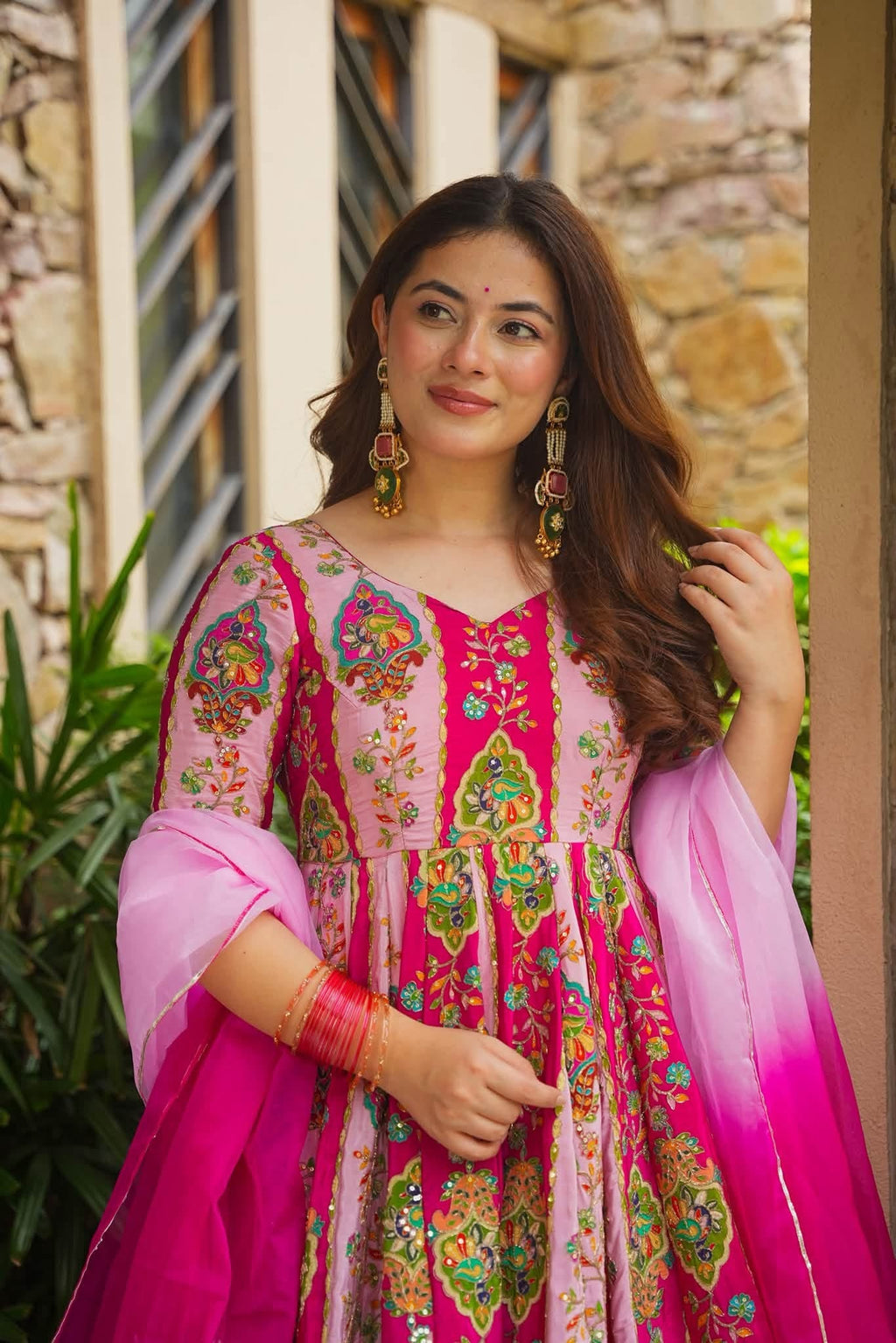 Beautiful Embroidered Pink Anarkali Suit Set ❤️