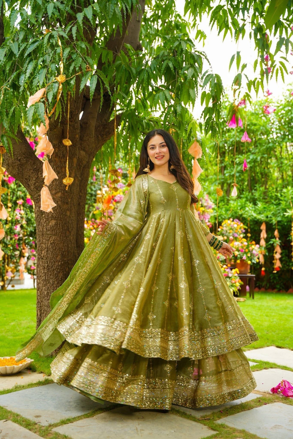 Beautiful Crushed Tissue Silk Anarkali Suit Set
