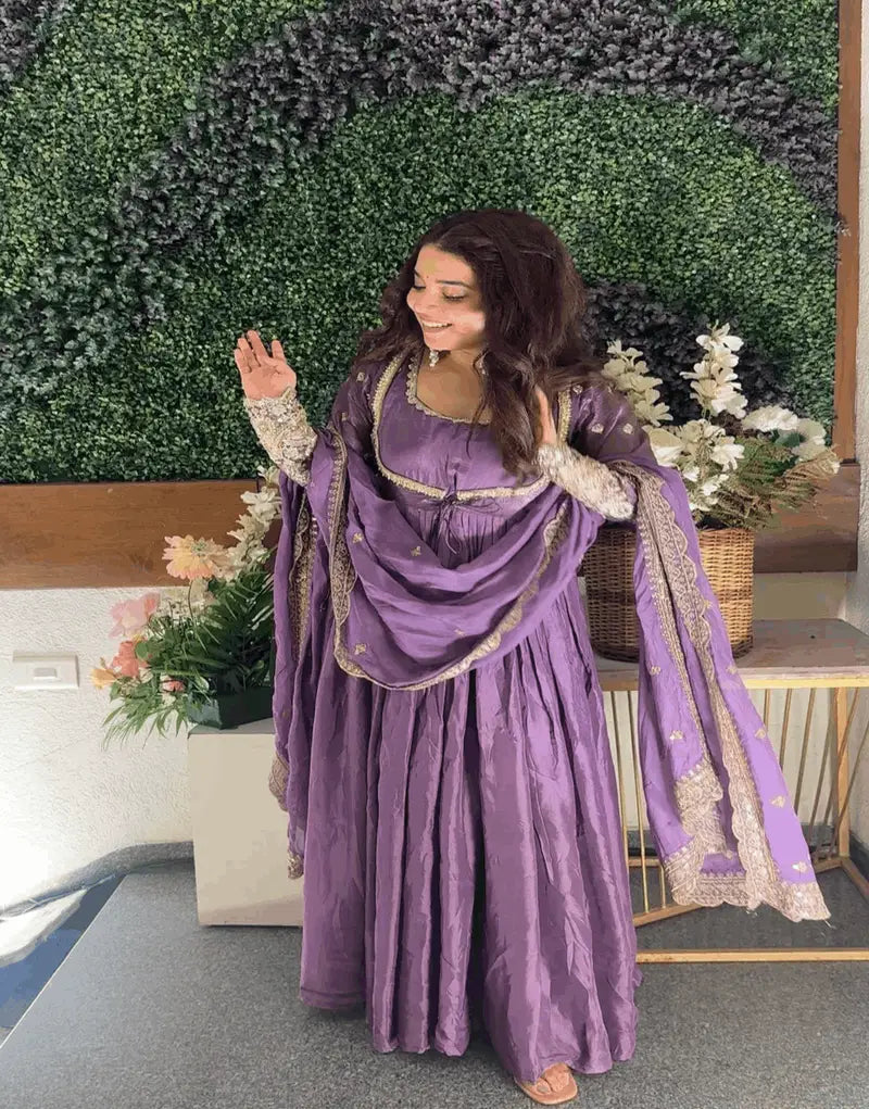 Purple Zardosi Anarkali Suit Set ❤️