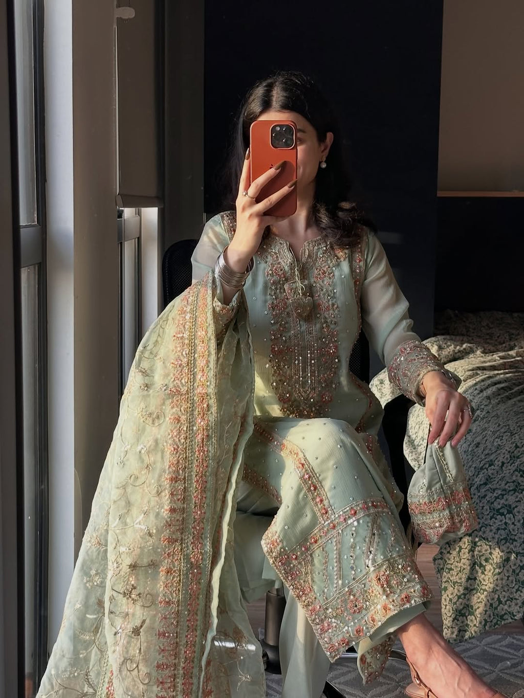 Mint Green Embroidered Pakistani Suit Set
