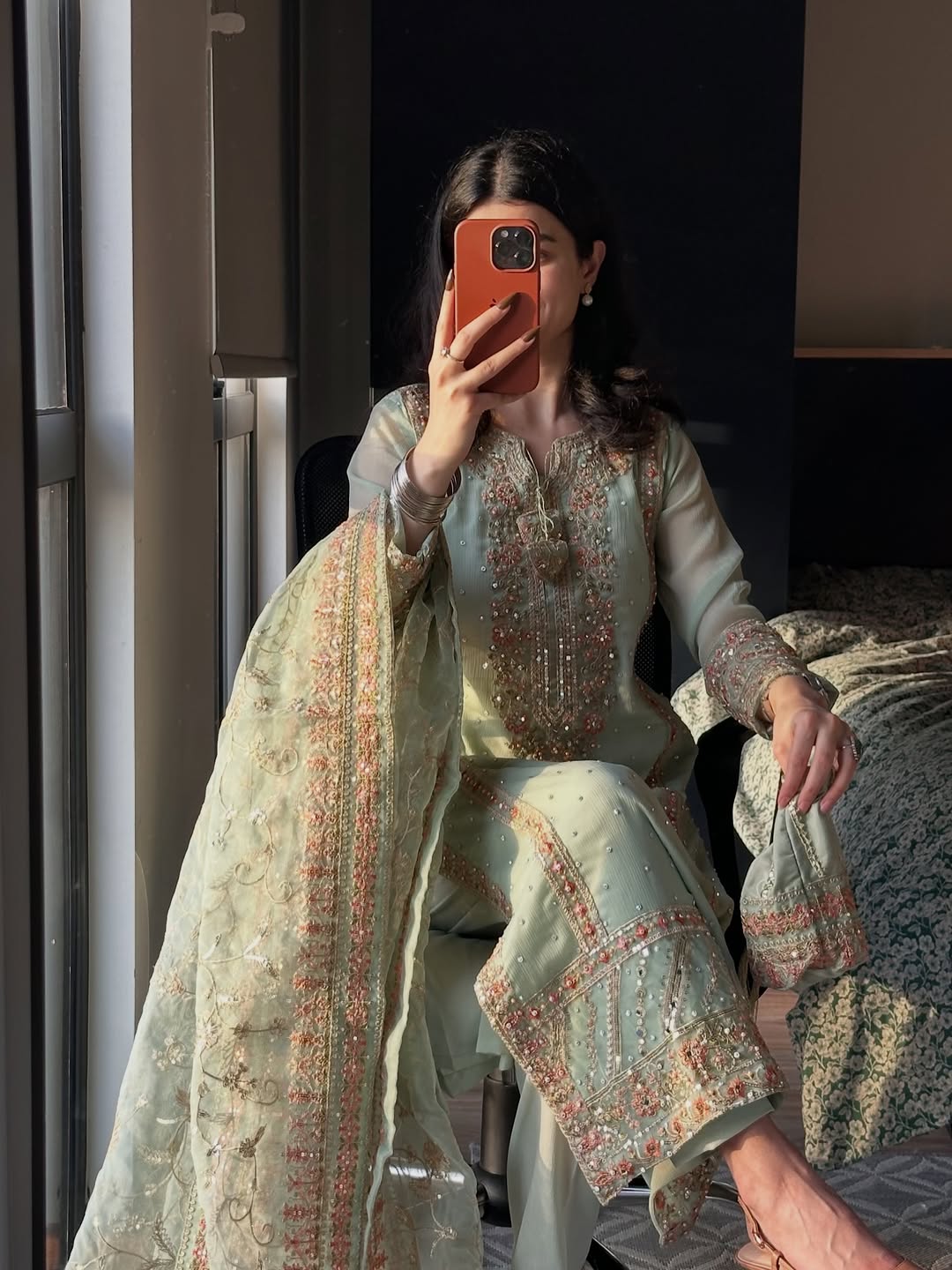 Mint Green Embroidered Pakistani Suit Set
